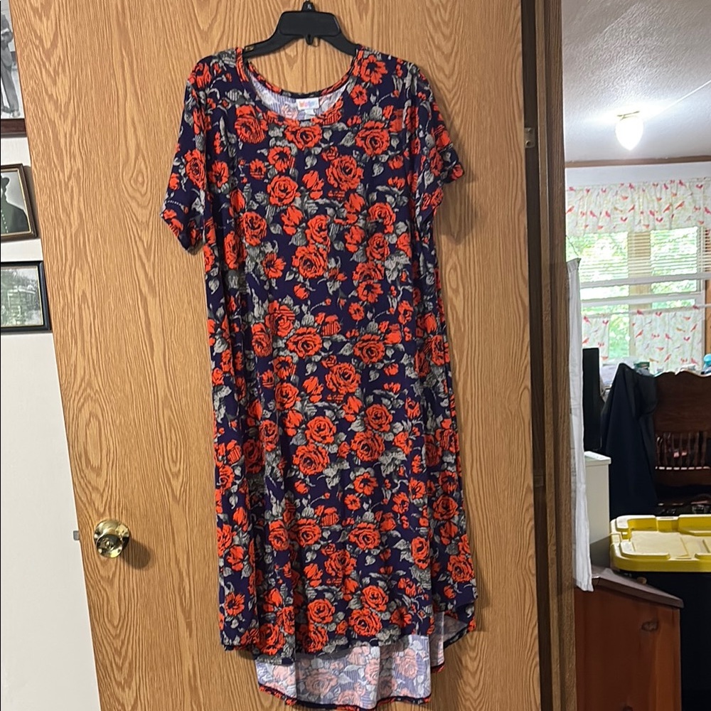 LuLaRoe High Low Dress in Navy and Red Floral